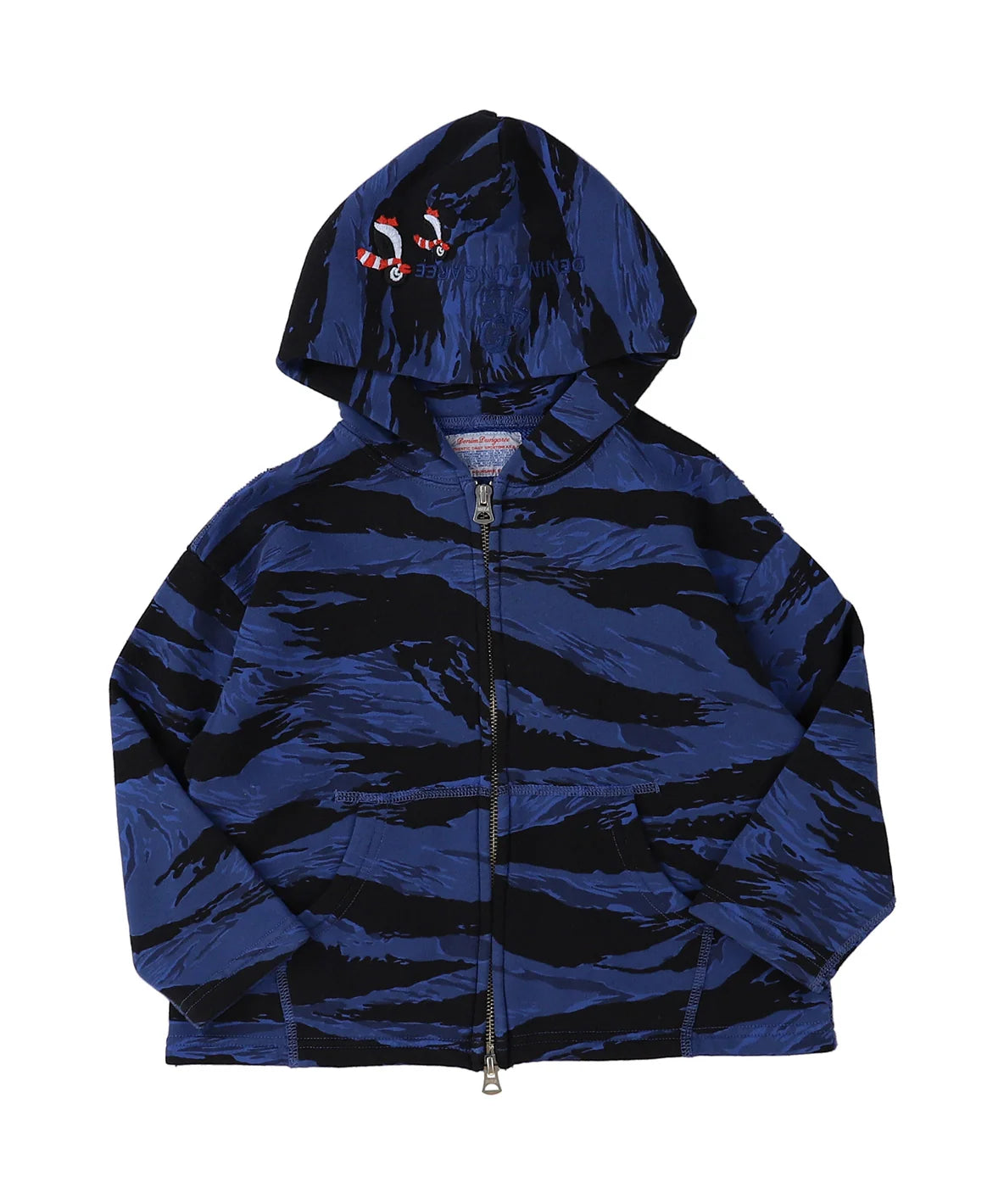 Denim Dungaree Patterned Pile Zip-up Hoodie