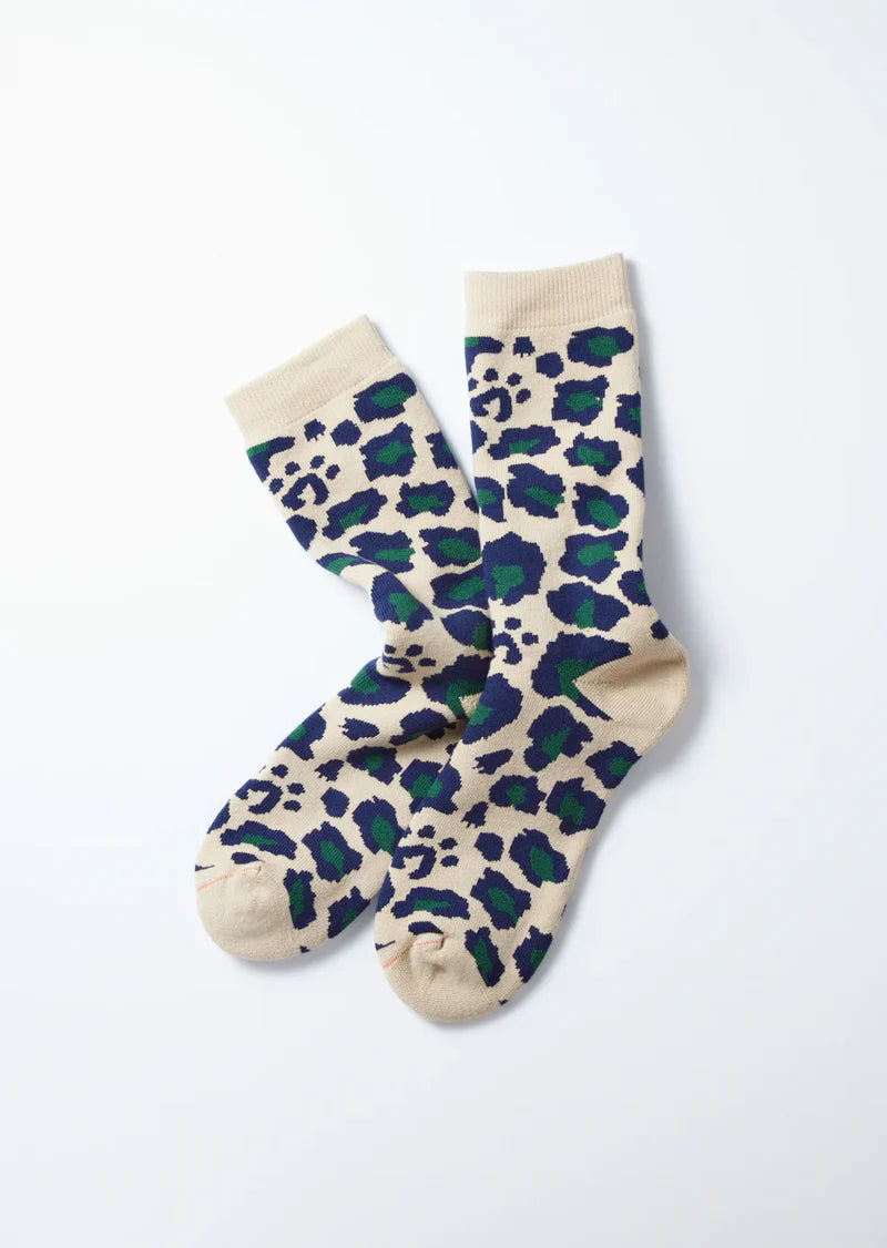 ROTOTO PILE LEOPARD CREW SOCKS