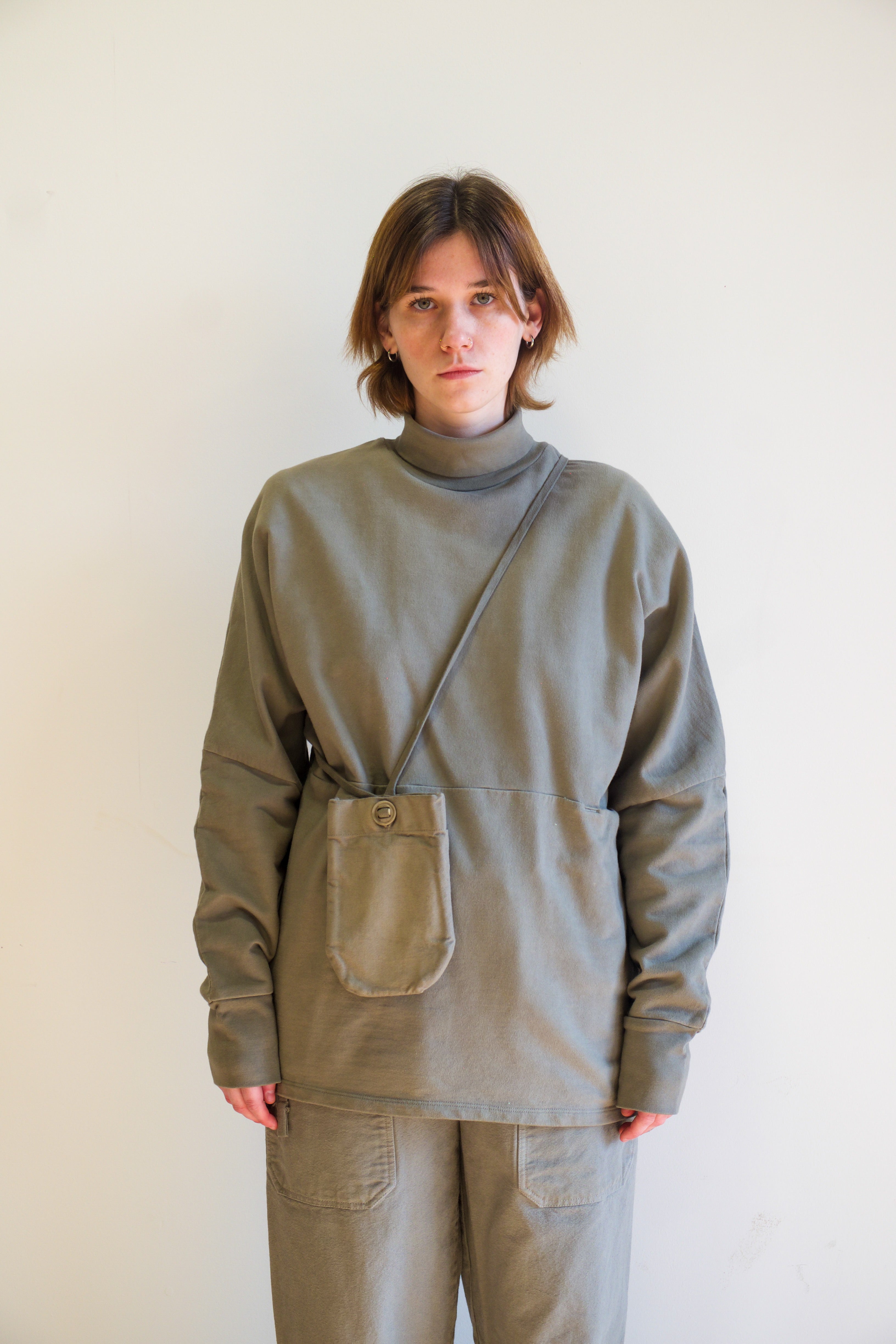 3-Pocket Drawstring Passport Bag in Pomegranate Green 10oz Organic Cotton Duck Canvas