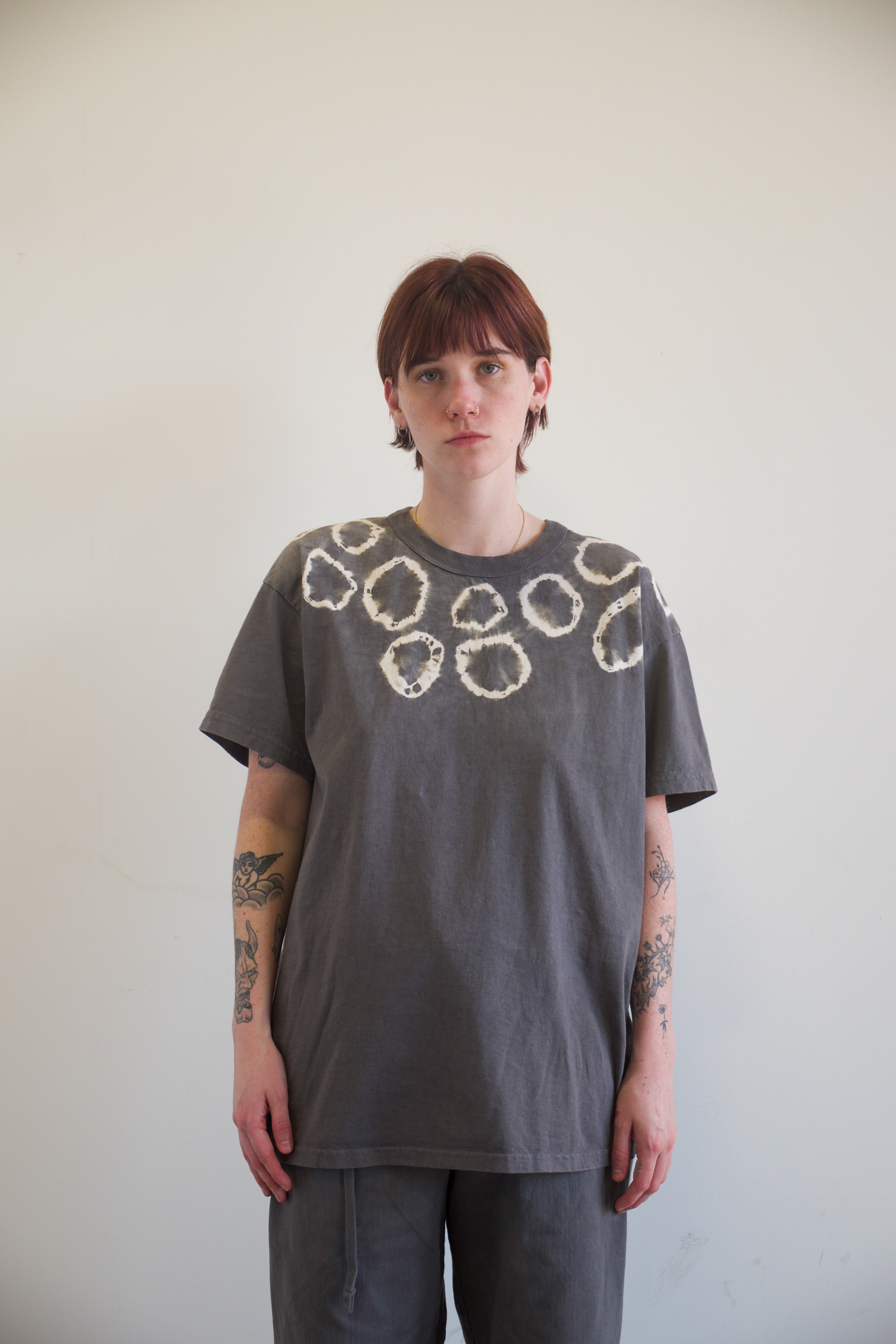 Classic Tee in Chestnut Faded Black Jellyfish Shibori 5.75oz Organic Cotton Jersey