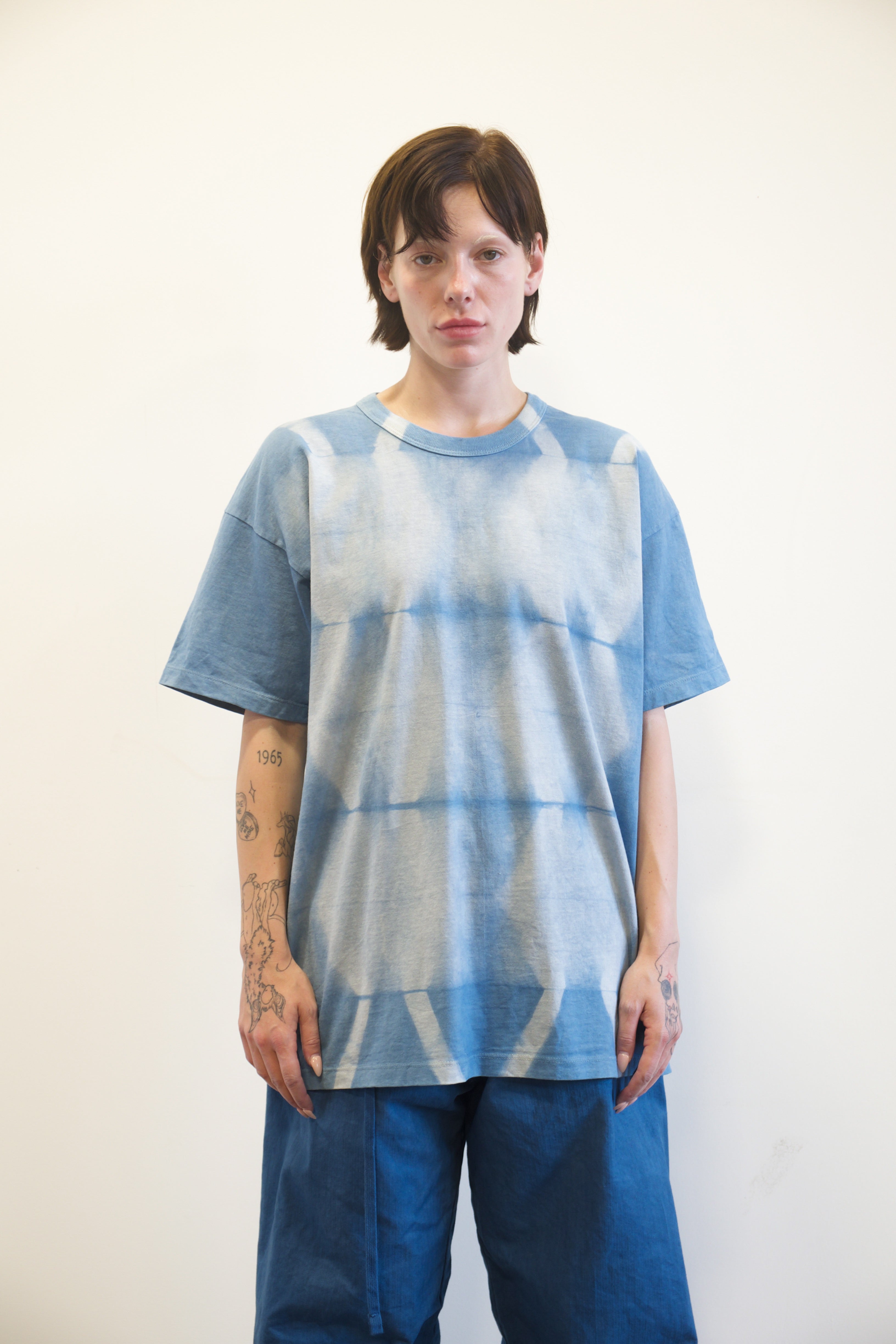 Vintage Heavy x ALL WE REMEMBER T-shirt in Light Natural Indigo Feather Shibori Cotton Jersey