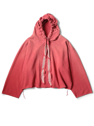 SWT knit feather cord Namazu hoodie- Red