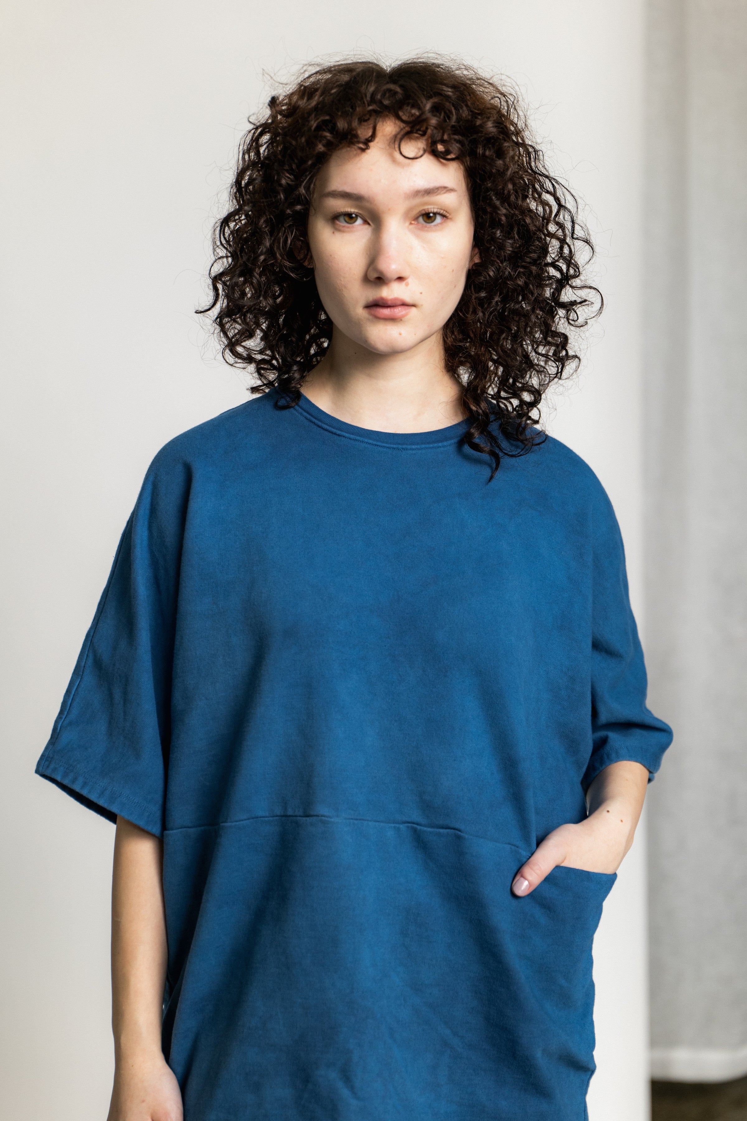 1-Pocket SS Knit Shirt in Dark Natural Indigo 9oz Organic Cotton French Terry