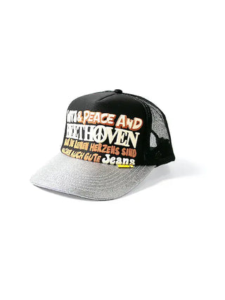 LOVE PEACE AND BEETHOVEN SILVER BRIM TRUCKER HAT